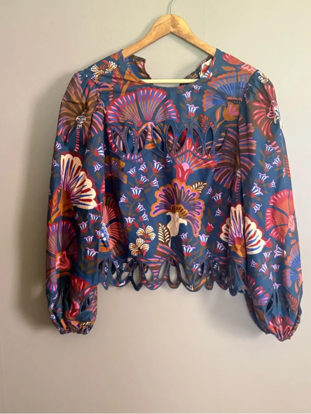 Sold Farm Rio x Anthropologie Multicolor Floral Cutwork Long-Sleeve Top - Picture 2 of 9